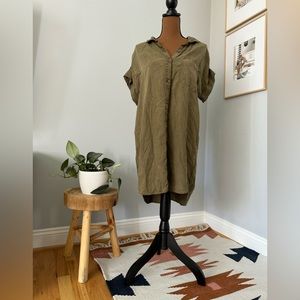 ANTHROPOLOGIE CLOTH + STONE Army Green Dress 100% Tencel Size Large Button Down